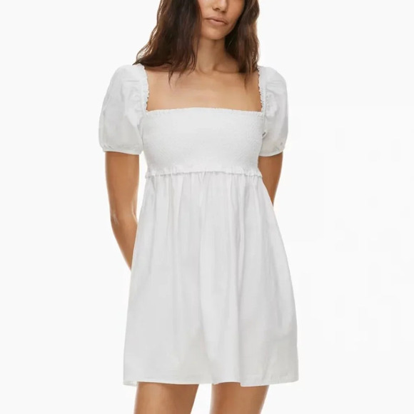 Aritzia Sunday Best Hadley Puff Sleeve Babydoll Poplin Mini Dress White Sz Small - Picture 2 of 8